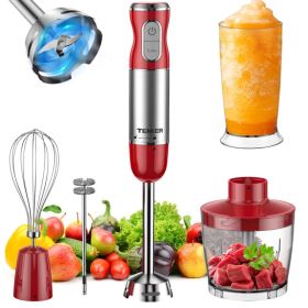 HB-2016A 5-in-1 Hand Immersion Blender, 30 Speeds Handheld Blender, Copper Motor Stainless Steel Blade Stick Blender,600ml Mixing Beaker,500ml Food Pr