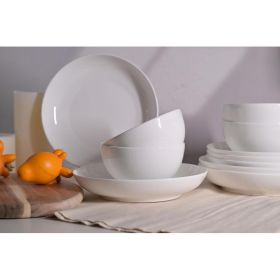 Setaria Bone China Dinnerware Set, 12 Pieces, Service For 4, Plates, Dishes, Bowls Set, Microwave And Dishwasher Safe, Ivory White With Narrow Curve S