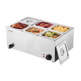 24QT Commercial Food Warmer, 6-Pan Electric Steam Table