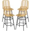 Wicker Bar and Stools Set of 4, Rattan Counter Height Stools with Steel Legs and Footrest for Dining Room Kitchen Pub, Yellow
