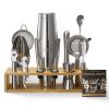 Cocktail Shaker Set, 13-Piece Stainless Steel Bar Tools with Bamboo Stand, Boston Bartender Kit Accessories | Mixer Spoon, Muddler, Jigger, Strainer