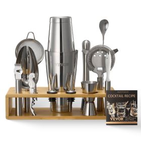 Cocktail Shaker Set, 13-Piece Stainless Steel Bar Tools with Bamboo Stand, Boston Bartender Kit Accessories | Mixer Spoon, Muddler, Jigger, Strainer