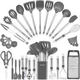 Kitchen Utensil Set-Silicone Cooking Utensils-33 Kitchen Gadgets Spoons for Nonstick Cookware-Silicone and Stainless Steel Spatula Set-Best Kitchen To