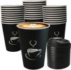 50 Pack 12oz Coffee Cups with Lids: Disposable Black Coffee Cup Sturdy to Go Leak-Proof Paper Containers Set for Hot and Cold Beverage, Home, Office