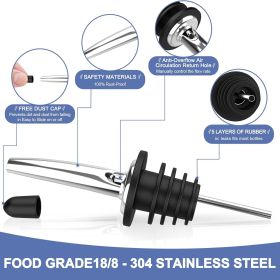 60-Pack Stainless Steel Pour Spouts for Liquor Bottles Oil Vinegar and Wine,Liquor Bottle Pourers with Rubber Dust Caps,Bar accessories