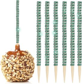 32 PCS Bling Candy Apple Bamboo Sticks,Caramel Apple Wooden Pointed Skewers with Rhinestones Diamond Mesh Wrap