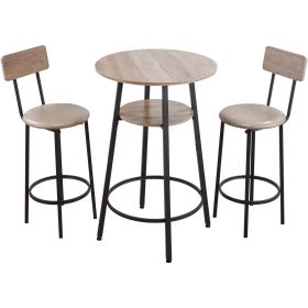 Bar Table, 3PCS 23.5″ Bars Tables Set, Bar Tables and Chair Set with Rounded Corner Design, Round Pub Table with Two Stools for Office Desk