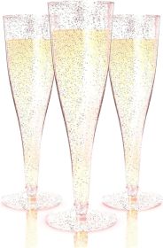 24 Piece Plastic Champagne Flutes Plastic Wine Glasses with Rose Gold Glitter - Cocktail Glasses for Parties - Party Supplies for Mimosa Bar, Wedding