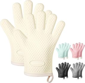 Silicone Oven Mitts Heat Resistant 450 Degrees,Waterproof & Non-Slip Oven Gloves with Fingers
