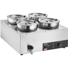 Electric Soup Warmer, Four 7.4QT Stainless Steel Round Pot, 1500W Commercial Food Warmer, 86-185 F Adjustable Temp