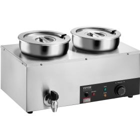 Electric Soup Warmer, Dual 7.4QT Stainless Steel Round Pot, 1200W Commercial Food Warmer, 86~185 Fahrenheit Adjustable Temp