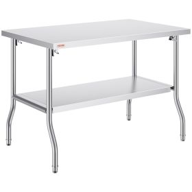 Folding Commercial Prep Table, 48 x 30 Inch Commercial Worktable Workstation with Undershelf