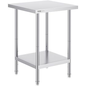 Stainless Steel Prep Table, 24 x 24 x 34 Inch, 700 lbs Load Capacity, Heavy Duty Metal Worktable with 3 Adjustable Height Levels