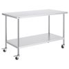 Stainless Steel Work Table 30 x 60 x 38 Inch, with 4 Wheels, 3 Adjustable Height Levels