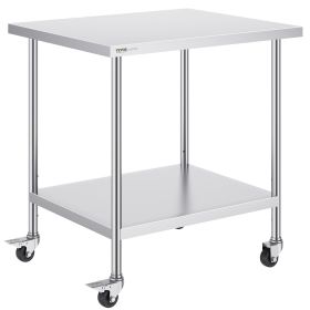 Stainless Steel Work Table 30 x 18 x 38 Inch, with 4 Wheels, 3 Adjustable Height Levels