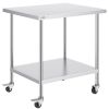 Stainless Steel Work Table 30 x 36 x 38 Inch, with 4 Wheels, 3 Adjustable Height Levels