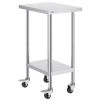 Stainless Steel Work Table 24 x 18 x 38 Inch, with 4 Wheels, 3 Adjustable Height Levels