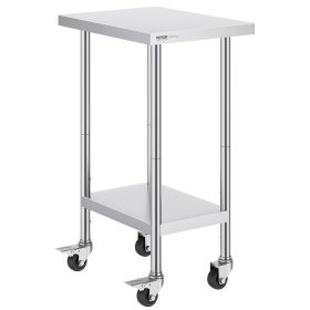 Stainless Steel Work Table 24 x 18 x 38 Inch, with 4 Wheels, 3 Adjustable Height Levels