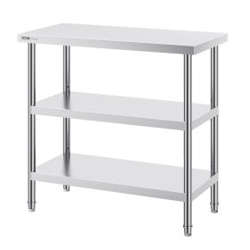 Stainless Steel Food Prep Table, 18 x 36 x 34 Inch Commercial Kitchen Worktable, with 2 Adjustable Undershelf