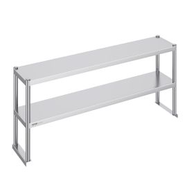 Double Overshelf, Double Tier Stainless Steel Overshelf, 12 x 60 Inch Double Deck Overshelf, Height Adjustable Overshelf Prep Work Table for Kitchen