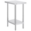 Stainless Steel Prep Table, 24 x 18 x 34 Inch, 640 lbs Load Capacity, Heavy Duty Metal Worktable with 3 Adjustable Height Levels