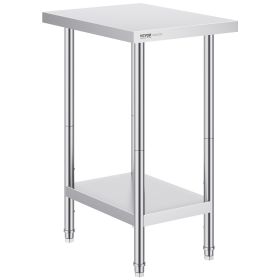 Stainless Steel Prep Table, 24 x 18 x 34 Inch, 640 lbs Load Capacity, Heavy Duty Metal Worktable with 3 Adjustable Height Levels
