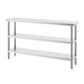 Stainless Steel Food Prep Table, 14 x 60 x 34 Inch Commercial Kitchen Worktable, with 2 Adjustable Undershelf