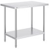 Stainless Steel Prep Table, 24 x 36 x 34 Inch, 750 lbs Load Capacity, Heavy Duty Metal Worktable with 3 Adjustable Height Levels