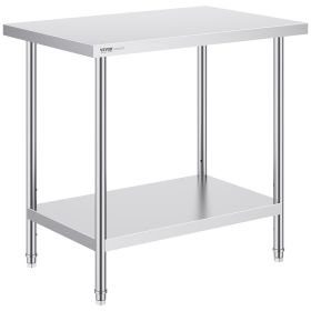 Stainless Steel Prep Table, 24 x 36 x 34 Inch, 750 lbs Load Capacity, Heavy Duty Metal Worktable with 3 Adjustable Height Levels
