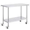 Stainless Steel Work Table 24 x 48 x 38 Inch, with 4 Wheels, 3 Adjustable Height Levels