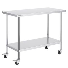 Stainless Steel Work Table 24 x 48 x 38 Inch, with 4 Wheels, 3 Adjustable Height Levels