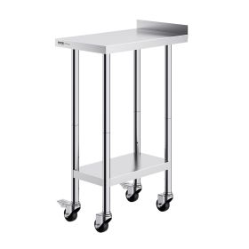 24 x 15 x 40 Inch Stainless Steel Work Table, Commercial Food Prep Worktable with Casters, Heavy Duty Prep Worktable