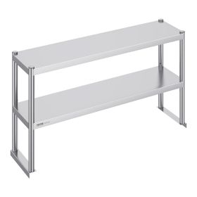 Double Overshelf, Double Tier Stainless Steel Overshelf, 12 x 48 Inch Double Deck Overshelf, Height Adjustable Overshelf Prep Work Table for Kitchen