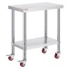Stainless Steel Work Table 30 x 18 x 34 Inch, 700 LBS Load Capacity with 4 Wheels, 3 Adjustable Height Levels
