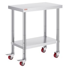 Stainless Steel Work Table 30 x 18 x 34 Inch, 700 LBS Load Capacity with 4 Wheels, 3 Adjustable Height Levels