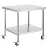 Stainless Steel Work Table 36 x 30 x 34 Inch, 700 LBS Load Capacity with 4 Wheels, 3 Adjustable Height Levels