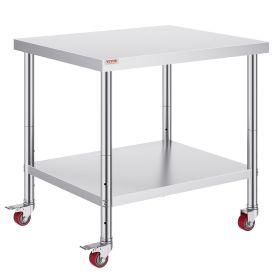 Stainless Steel Work Table 36 x 30 x 34 Inch, 700 LBS Load Capacity with 4 Wheels, 3 Adjustable Height Levels
