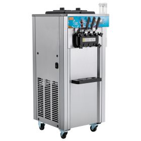Commercial Ice Cream Machine, 21-31 L/H Yield, 1800W 3-Flavor Freestanding Soft Serve Ice Cream Maker, 2 x 5.5L Stainless Steel Cylinder