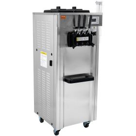 2200W Commercial Soft Ice Cream Machine 3 Flavors 5.3 to 7.4Gallon per Hour PreCooling at Night Auto Clean LCDPanel for Restaurants Snack Bar, Sliver