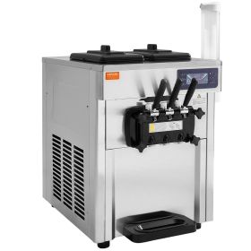 Commercial Ice Cream Machine, 18-28 L/H Yield, 1850W 3-Flavor Countertop Soft Serve Ice Cream Maker, 2 x 5.5L Stainless Steel Cylinder