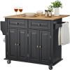 Kitchen Island Cart, 43" Wood Top Mobile Carts with Storage Cabinet, Rolling Table with Drop Leaf, Spice Rack, Towel Bar, Adjustable Shelf, Drawer