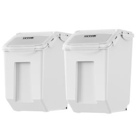 Ingredient Storage Bin, 2 x 15L Dispenser Bin with 2 Measuring Cups, Attachable Casters and Airtight Lid, 2 Pcs/Set Dog Pet Food Storage Container