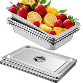 4 Pack Steam Table Pans 20.9 x 12.8 x 3.9 Inch Deep Steam Table Pan Full Size 13L Deep Food Container Stainless Steel Oven Tray Hotel Pans Anti-Jam St