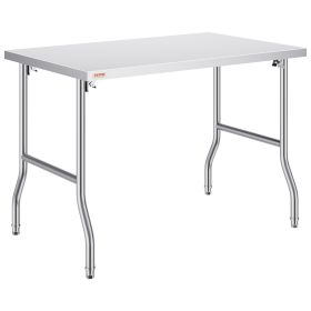 Folding Commercial Prep Table, 48 x 30 Inch Commercial Worktable Workstation, Heavy-duty Stainless Steel Folding Table with 300 lbs Load