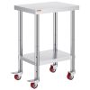 Stainless Steel Work Table 24 x 18 x 34 Inch, 700 LBS Load Capacity with 4 Wheels, 3 Adjustable Height Levels
