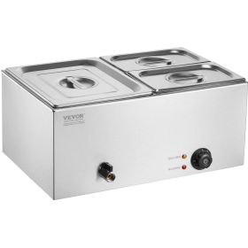 24QT Commercial Food Warmer, 3-Pan Electric Steam Table