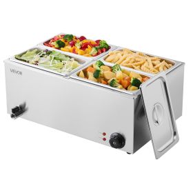 24QT Commercial Food Warmer, 4-Pan Electric Steam Table