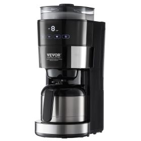 Coffee Maker with Grinder, 8 Cup Programmable Coffee Machine, Grind and Brew Coffee Maker with 24-Hour Timer for Auto Brew, Reusable Filter