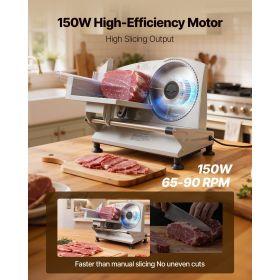Meat Slicer, 6.7 inch 150W Electric Deli Slicer Machine with two SUS420 Blades, 0-0.6 inch Adjustable Thickness