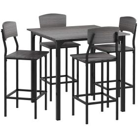 5-Piece Counter Height Bar Table with Space-Saving Design, Square Kitchen Table and Chairs Set with Footrest, Metal Legs